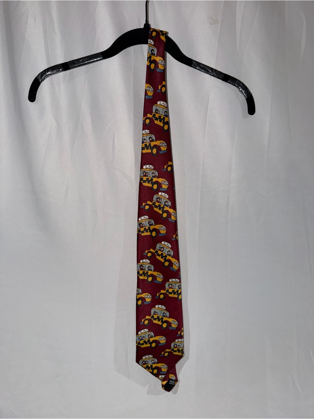 Beans McGee Tie Happy Days Happy Taxi Red Burgundy Taxi Pattern Necktie